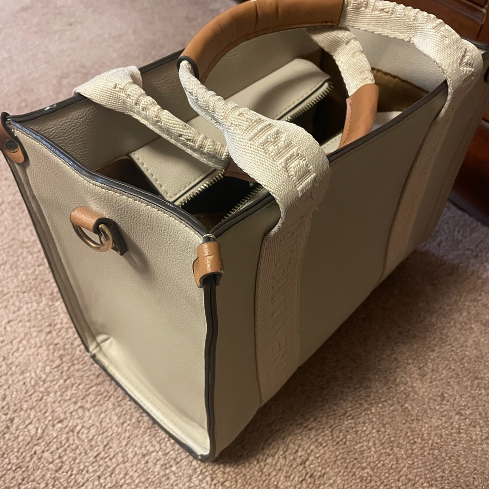 Adrienne Vittadini Cream and Tan Tote Bag